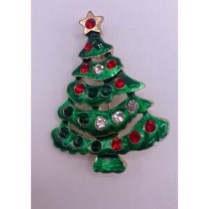 4/$20 Rhinestone Embellished Enamel Christmas Tree Pin